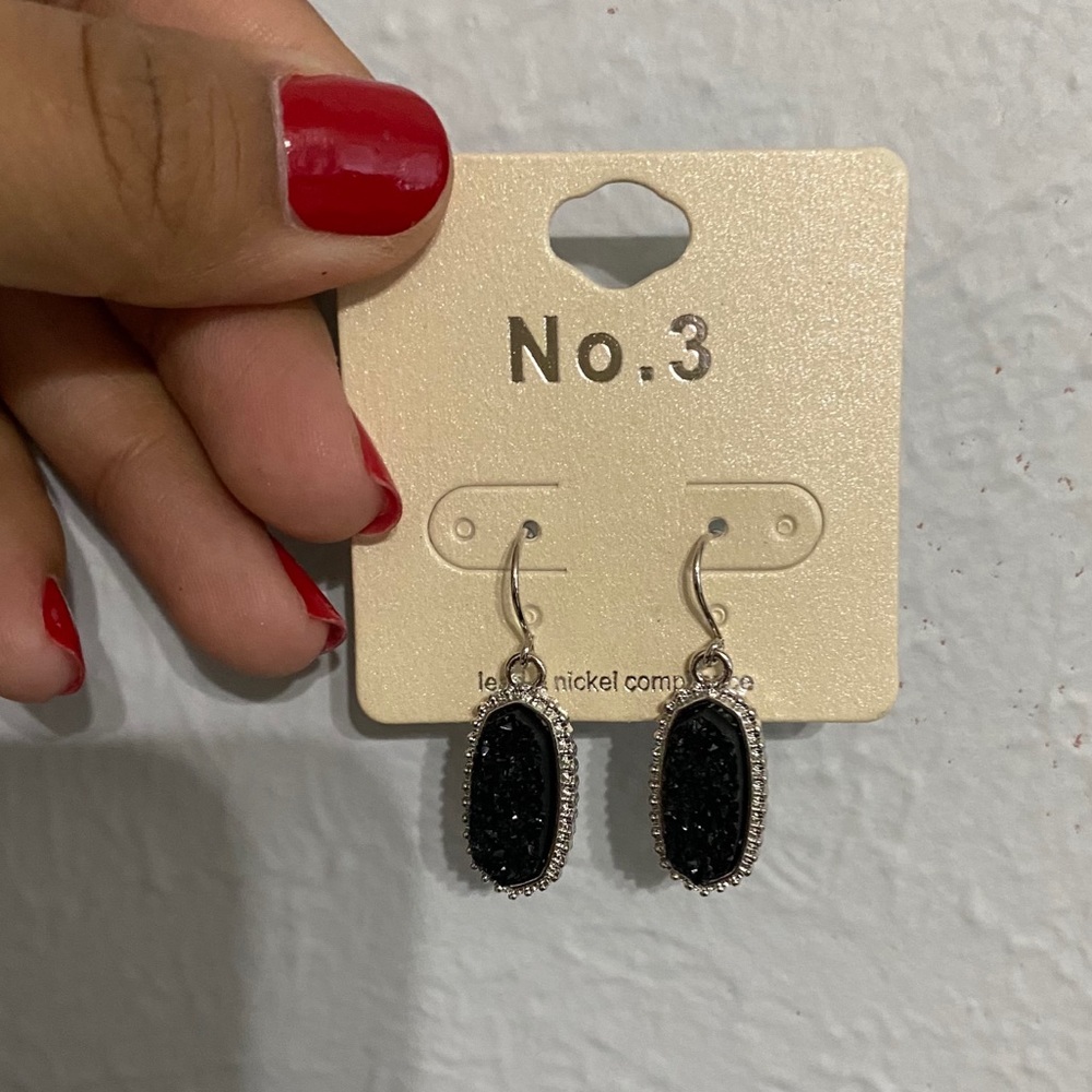 Silver and Black Druzy Dangle Earrings